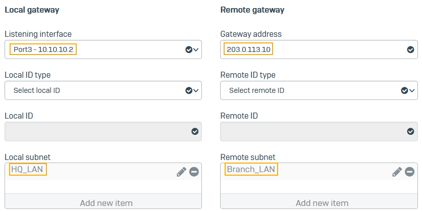 ゲートウェイの設定。