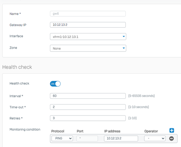 WAF SD-WAN ルートのゲートウェイ。