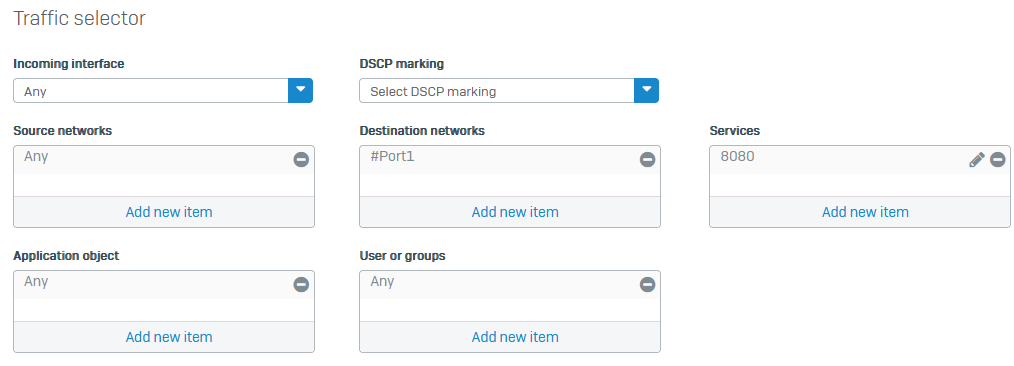 WAF SD-WAN ルートのトラフィックセレクタ。