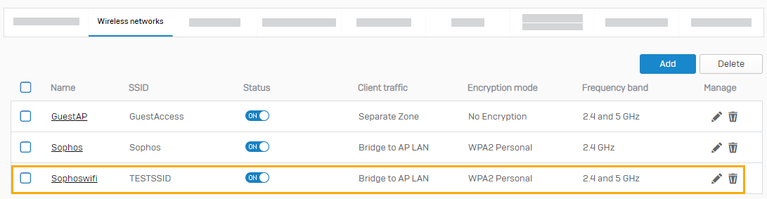 リストに追加されたワイヤレスネットワーク。