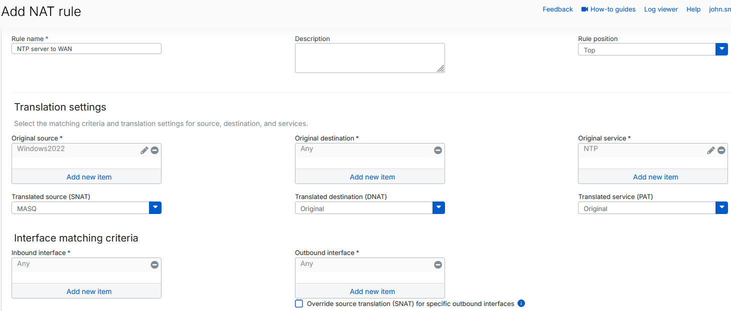 Internal NTP server to WAN.