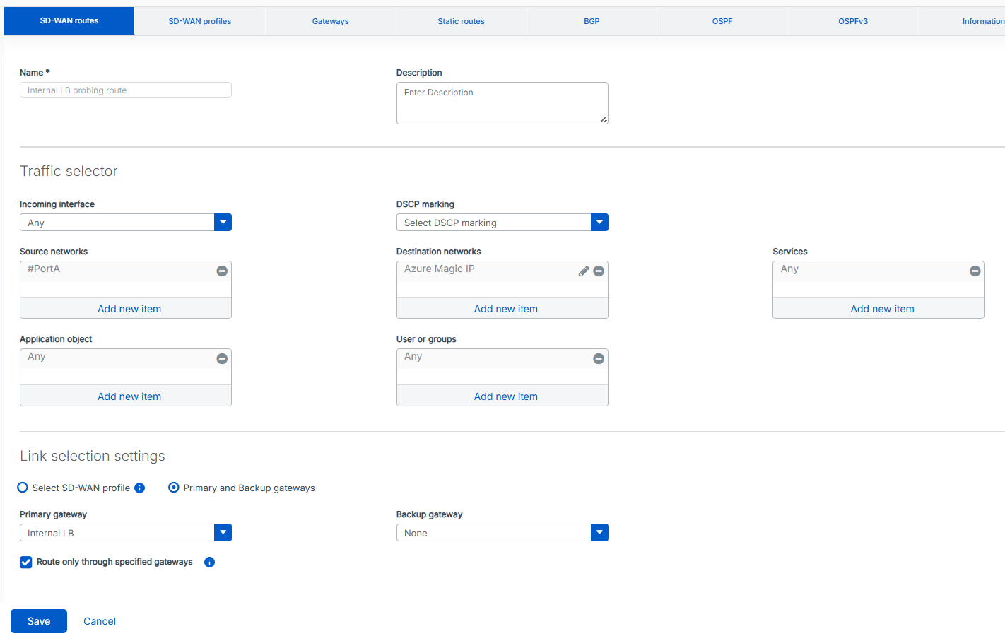 Internal load balancer route.