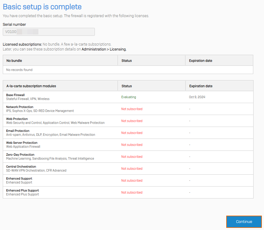 Sophos Firewall basic setup complete.