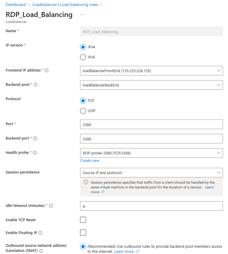 RDP load balancing rule.