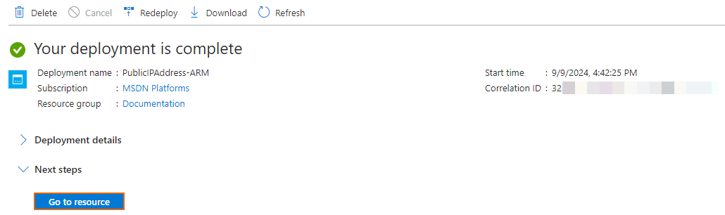 Standard SKU public IP address complete.