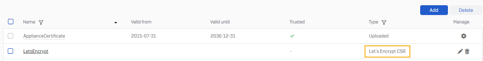 Shows the Let's Encrypt CSR.