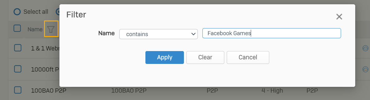 Facebook ゲームのフィルタリング。