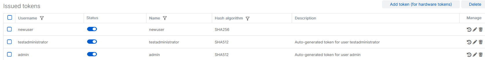 Issued tokens details.