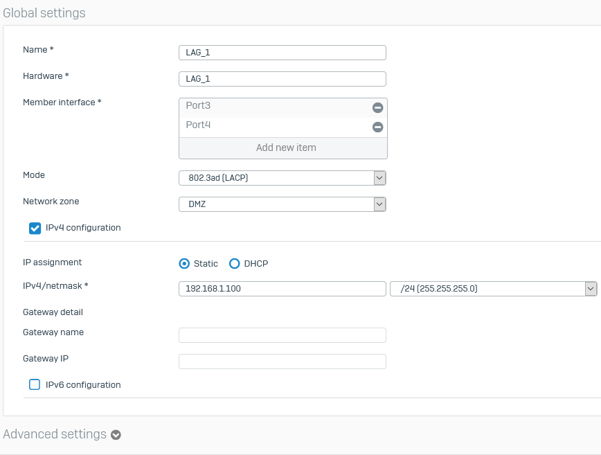 Global settings for LAG.