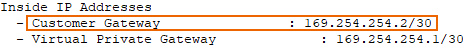 Customer gateway inside IP address.