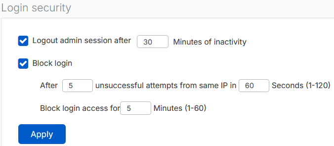 Login security for administrators and users.