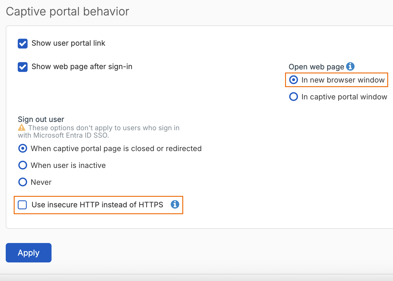 Captive portal behavior.