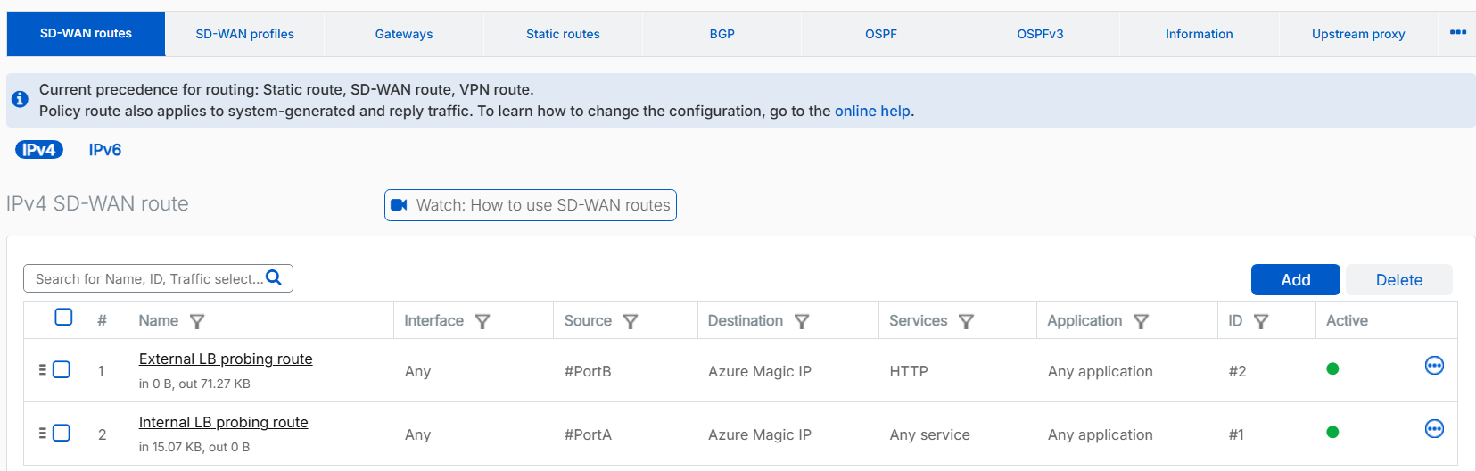 SD-WAN routes.