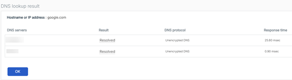 DNS lookup result.