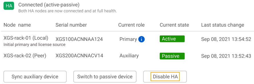 Button to disable HA.