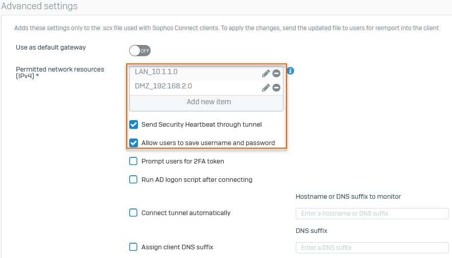 Advanced settings.