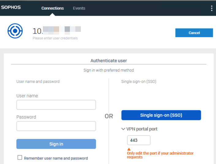 Sign in to the Sophos Connect client.