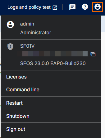 Web admin console account information.