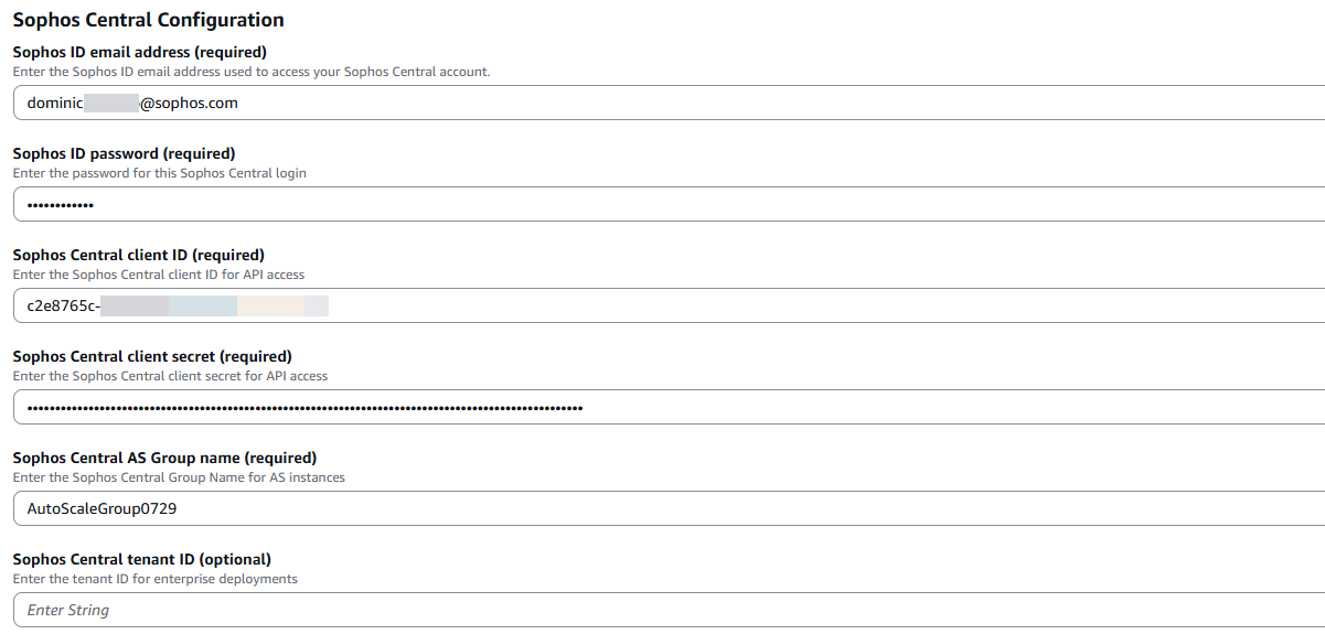 Sophos Central configuration.