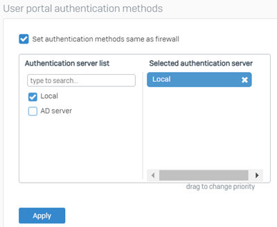 Select an authentication server.