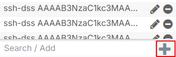 Plus button to add public keys for administrator authentication.