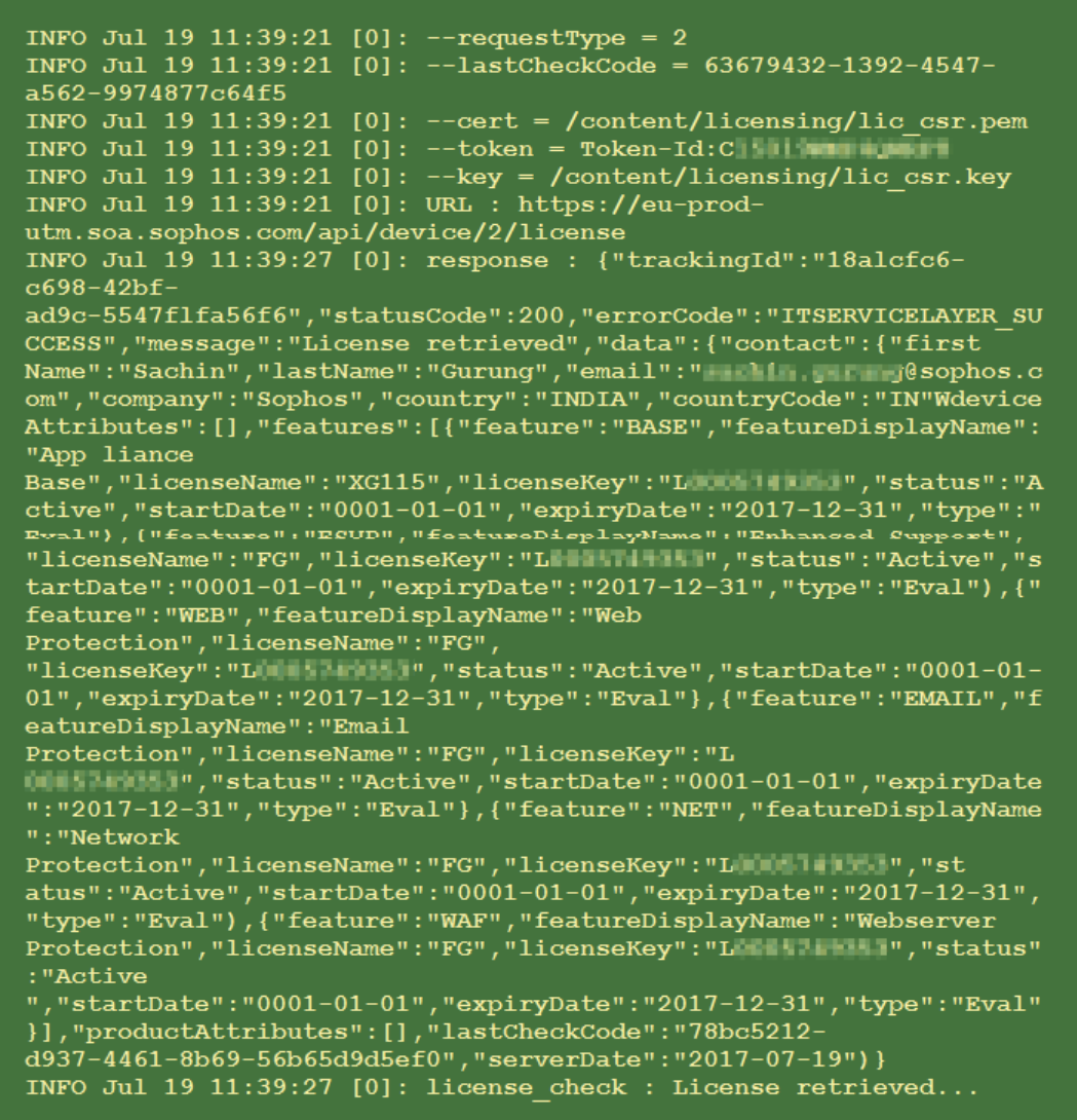License activation logs.