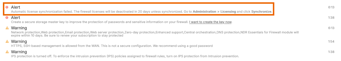 License sync reminder alert.