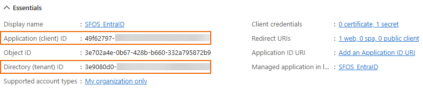 Application and directory IDs.