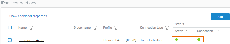 Route-based IPsec VPN connection established.