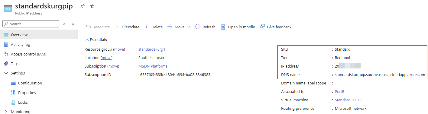 Standard SKU public IP address.