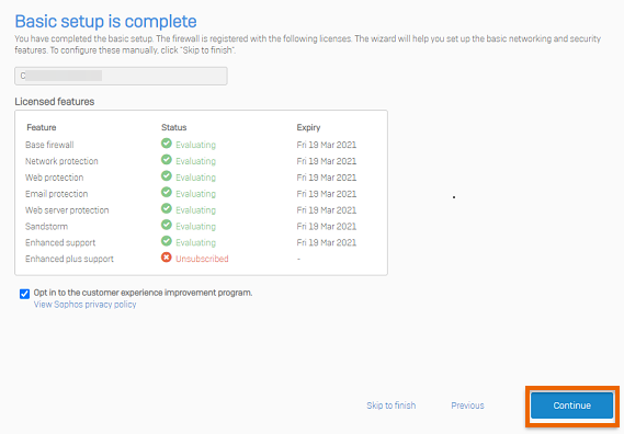 Screenshot showing that the basic setup is complete.