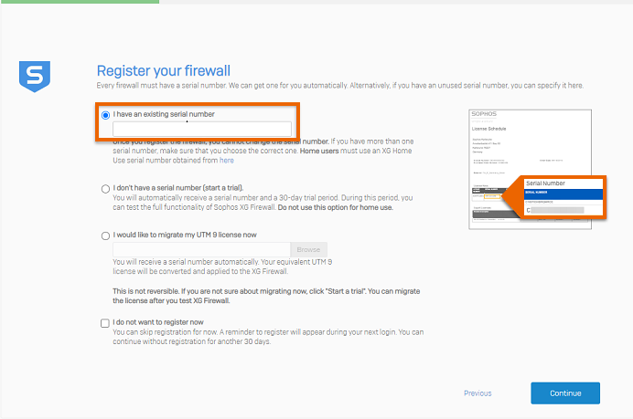 Screenshot showing where you register your serial number.