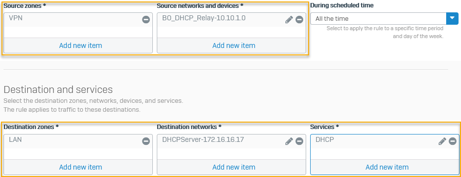Inbound firewall rule for DHCP server in head office.