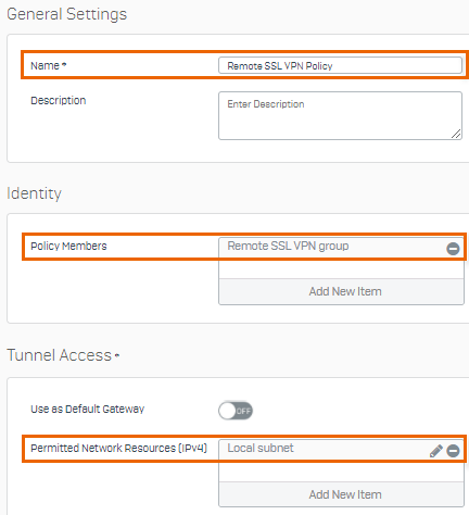 Specify policy members and permitted network resources.