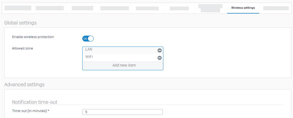 Wireless settings page.