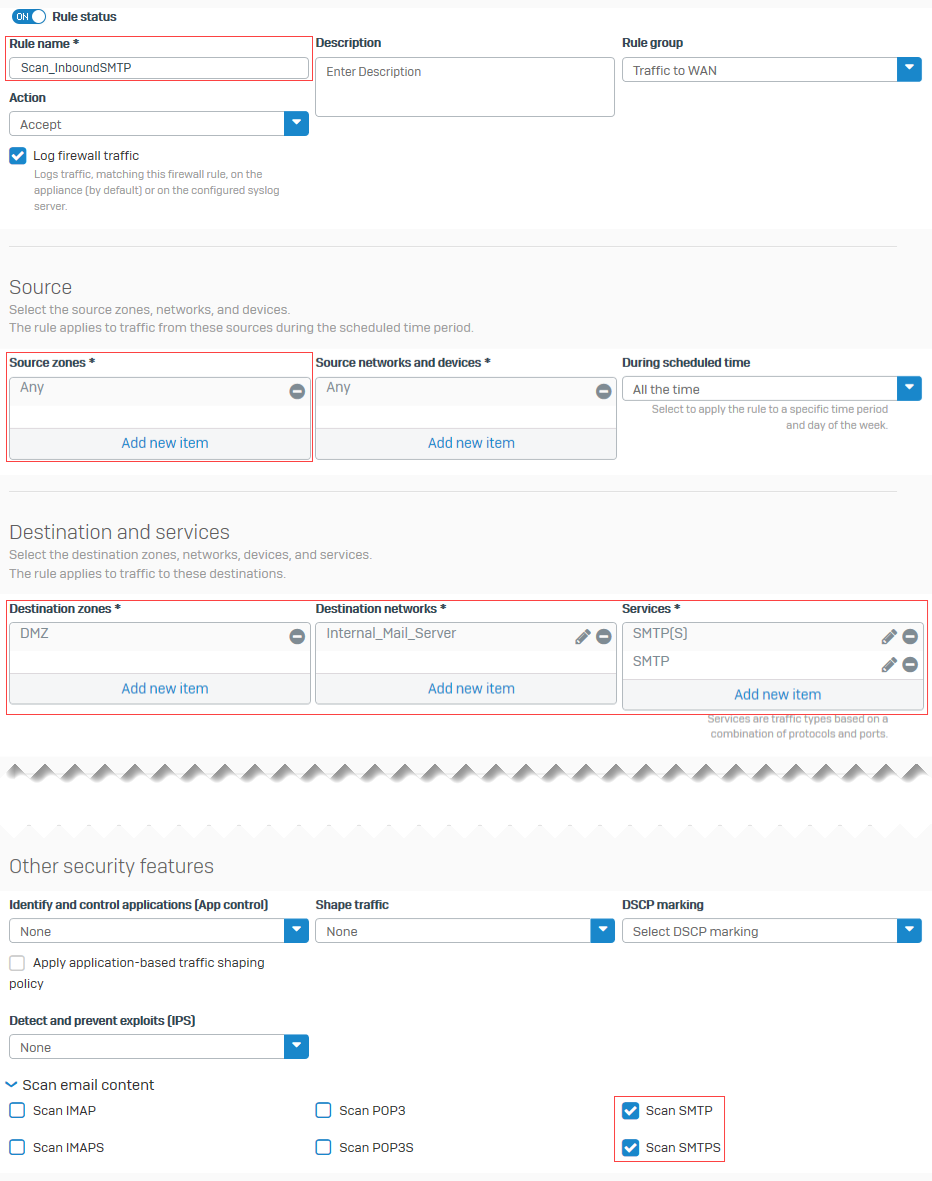 Select SMTP and SMTPS scanning.