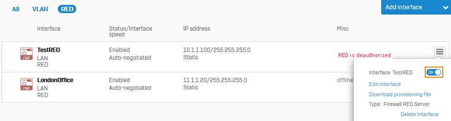 承認が取り消された RED をオンにします。