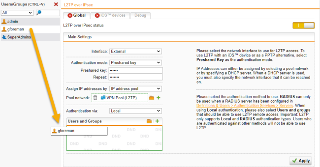 L2tp Setting Configure the L2TP settings
