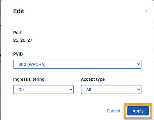 Edit VLAN 300 port settings.