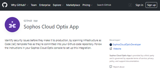 Screenshot of Sophos Cloud Optix app in GitHub.