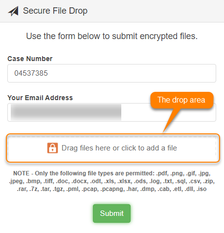 The Secure File Drop dialog.