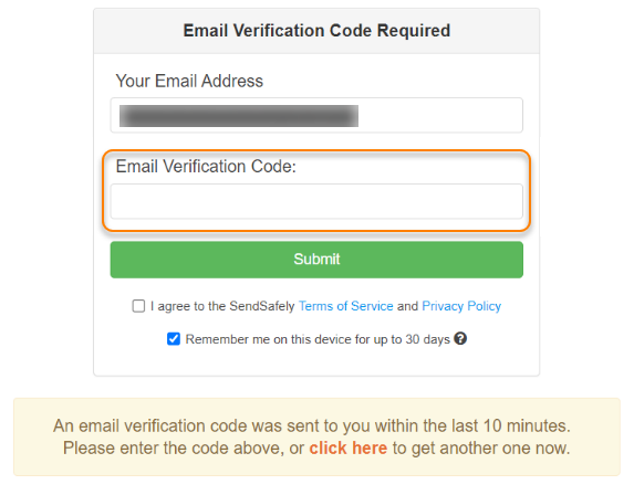 The Verify Email dialog.