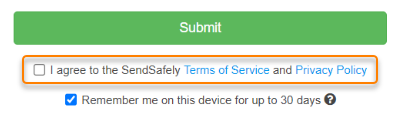 The checkbox for agreeing to the Terms of Service and Privacy Policy.