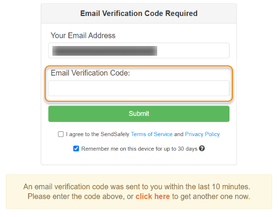 A caixa de diálogo Verificar e-mail.