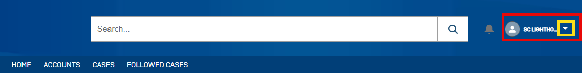 Seta do menu suspenso ao lado do nome de login.