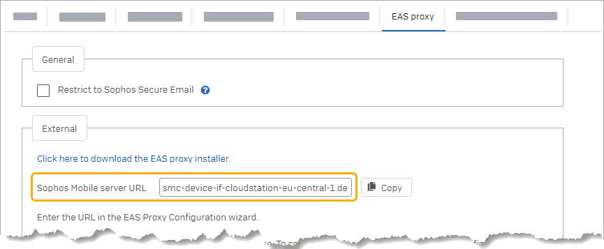 The URL of the Sophos Mobile server