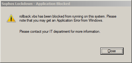 Messaggio di errore "Application blocked".